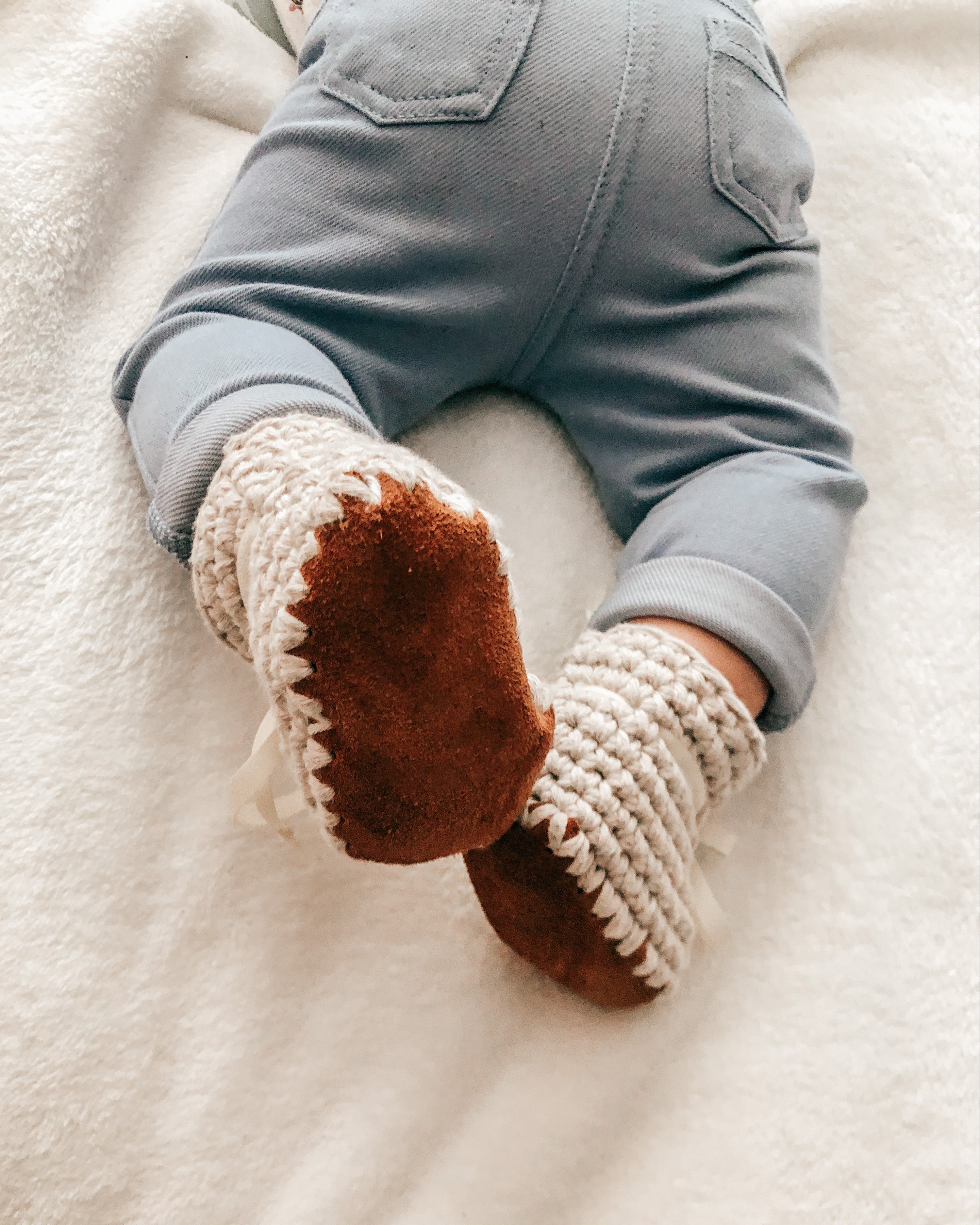 Handmade Baby Booties – Natural Cotton & Leather Sole (0–3M, Beige)