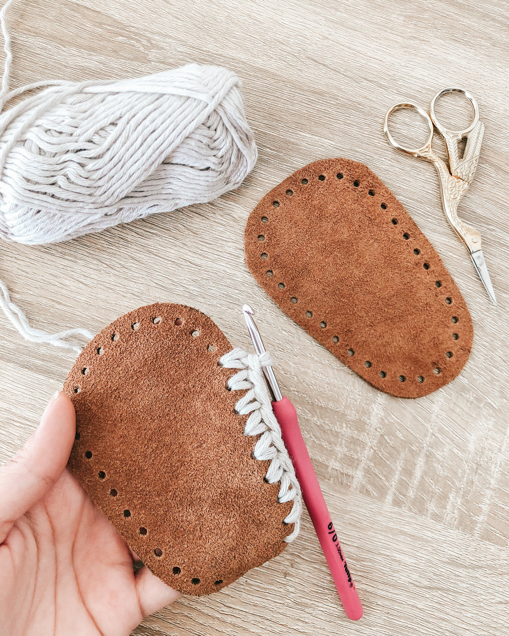 Handmade Baby Booties – Natural Cotton & Leather Sole (0–3M, Beige)