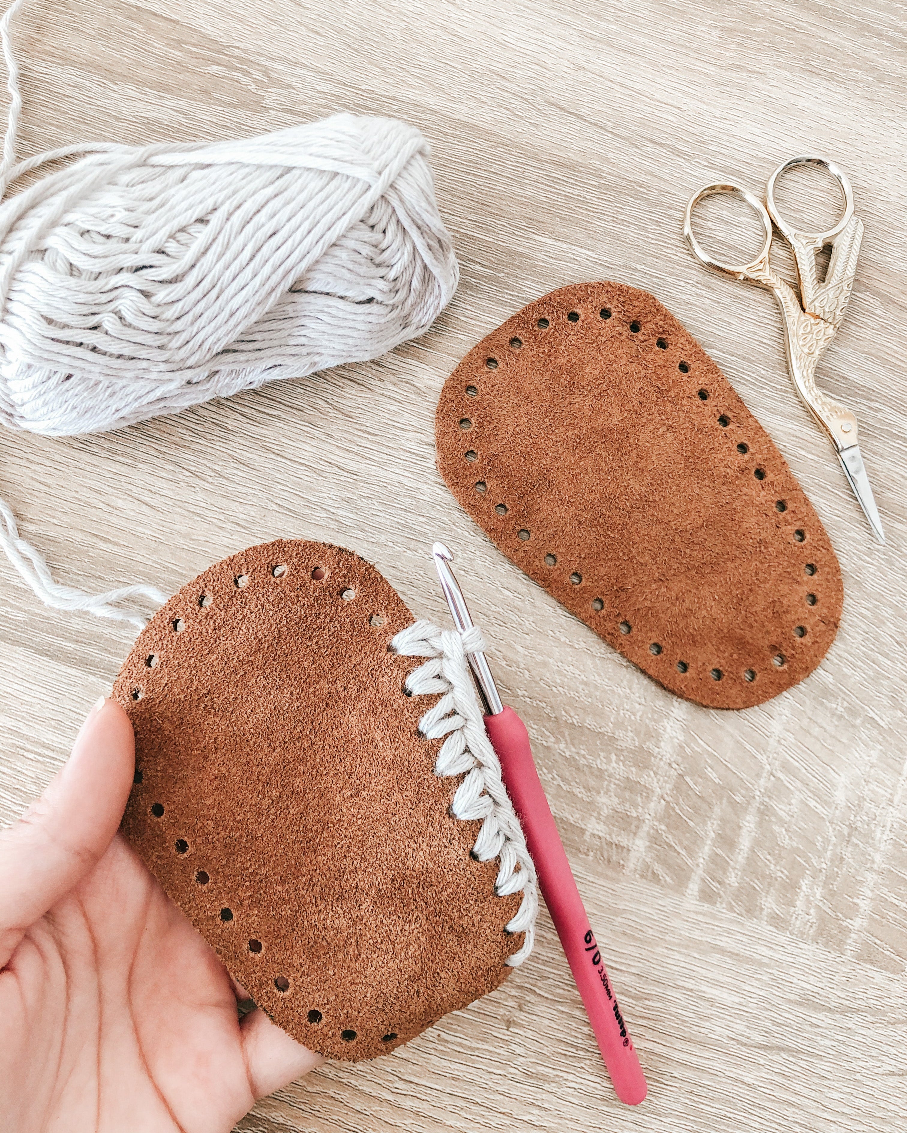 Handmade Baby Booties – Natural Cotton & Leather Sole (0–3M, Beige)