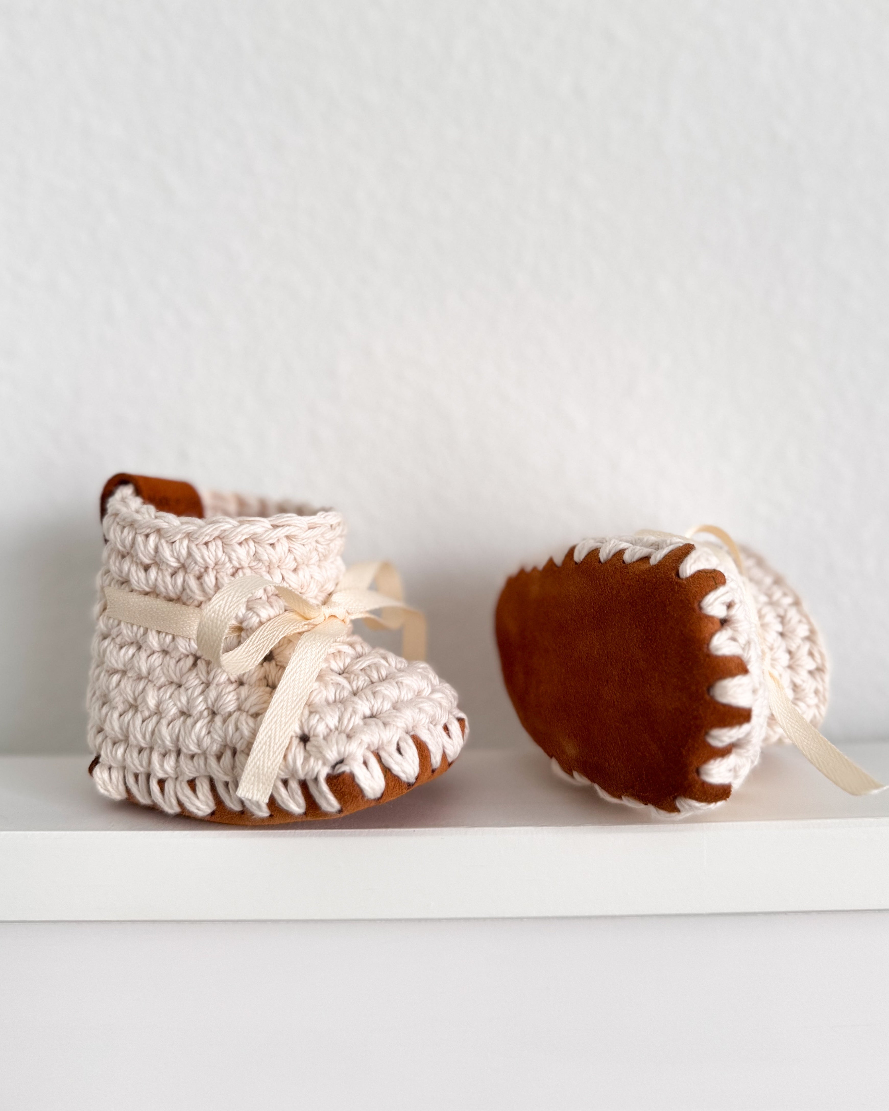 Handmade Baby Booties – Natural Cotton & Leather Sole (0–3M, Beige)