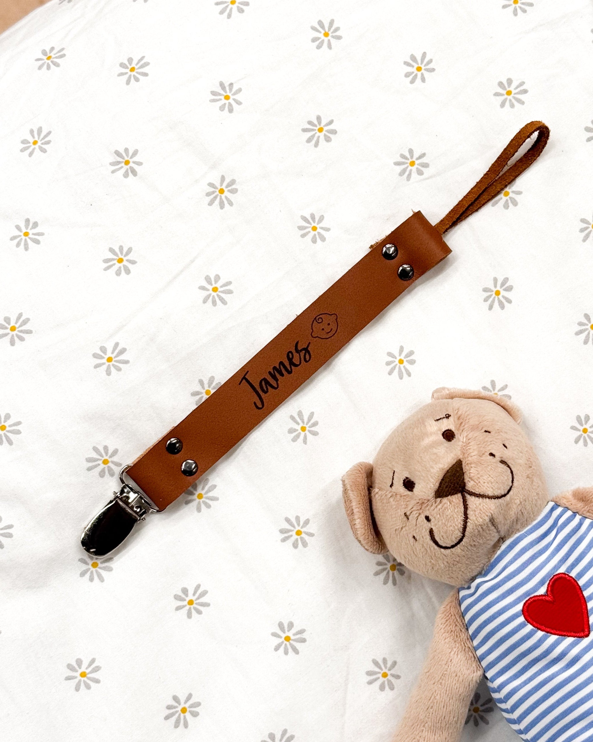 Custom Leather Pacifier Clip — Handcrafted for Your Baby’s First Moments