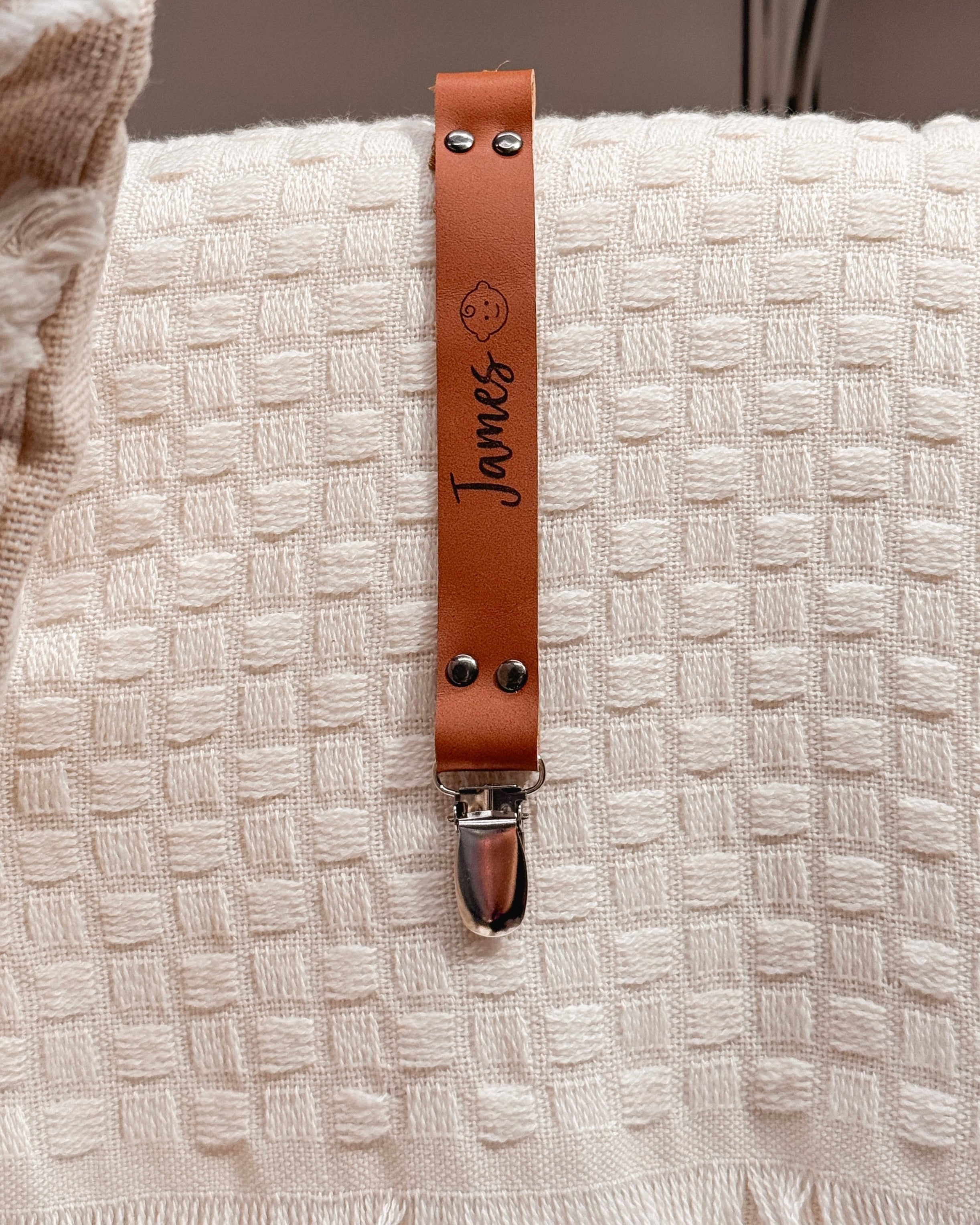 Custom Leather Pacifier Clip — Handcrafted for Your Baby’s First Moments