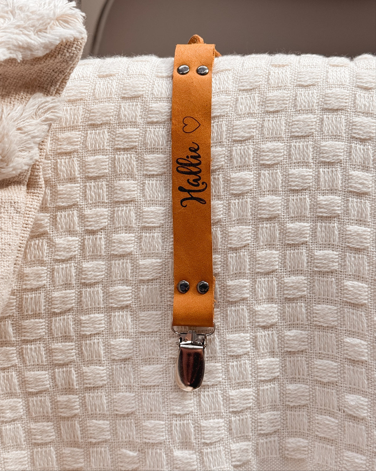 Custom Leather Pacifier Clip — Handcrafted for Your Baby’s First Moments